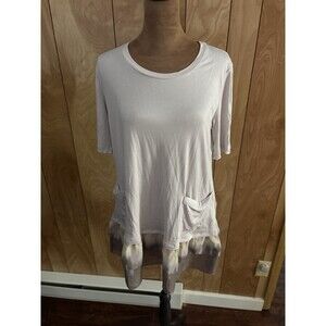 LOGO by Lori Goldstein women's short-sleeve tunic with a ruffle hem Size Large L